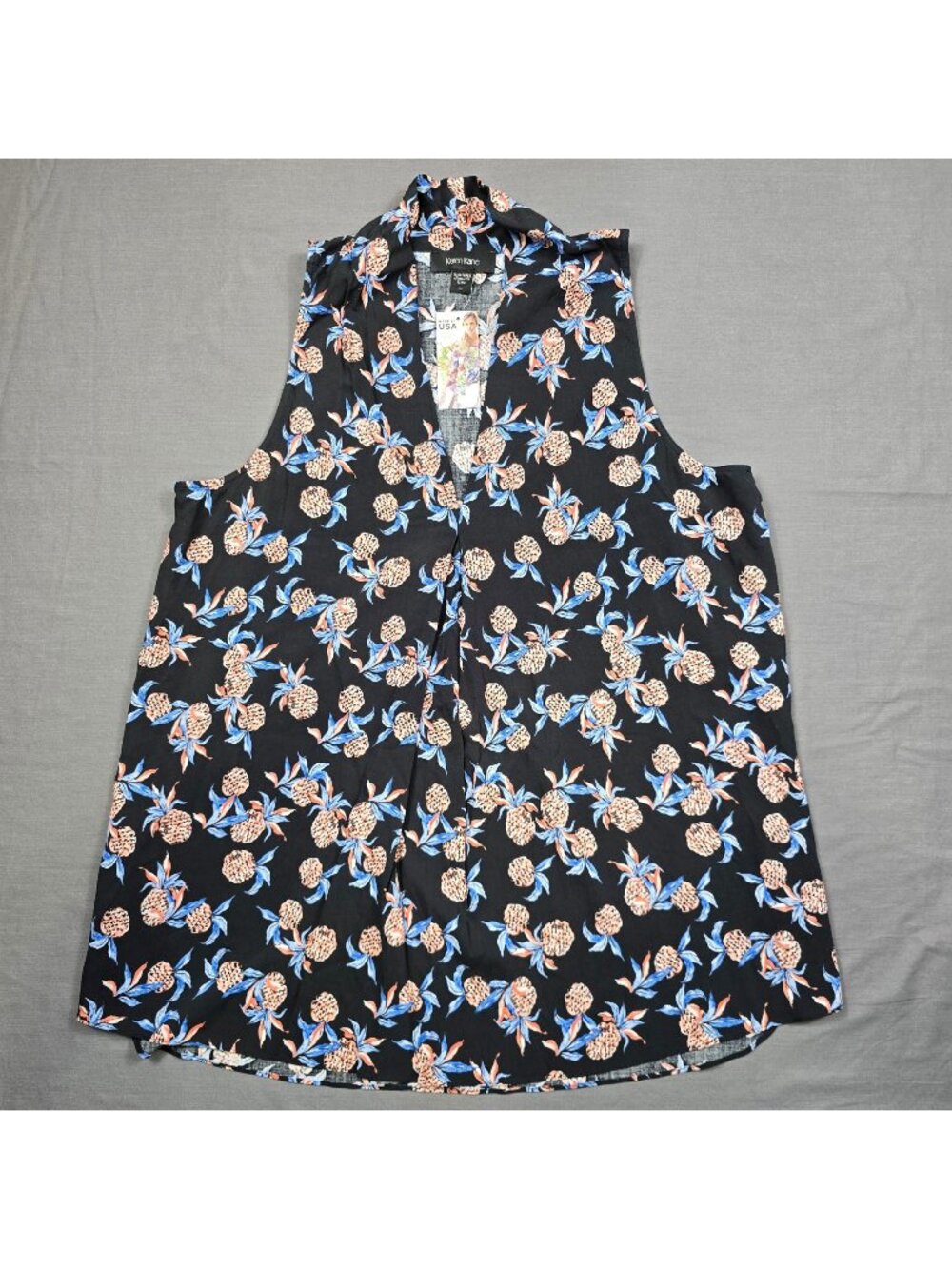 NEW Karen Kane Pineapple Sleeveless Button-Up Top Size L Black Rayon